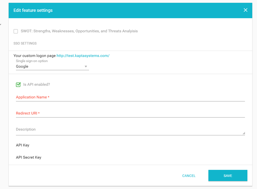 API Application Creation Dialog